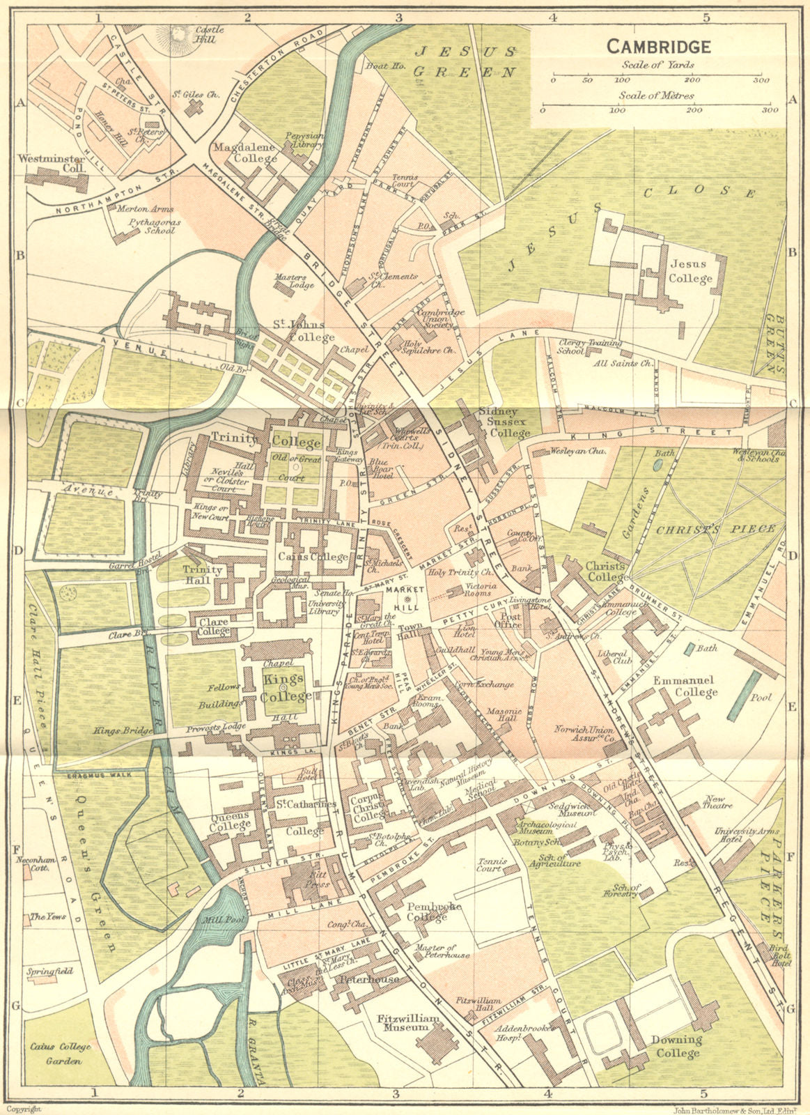 CAMBS. Cambridge Town Plan 1924 old antique vintage map chart